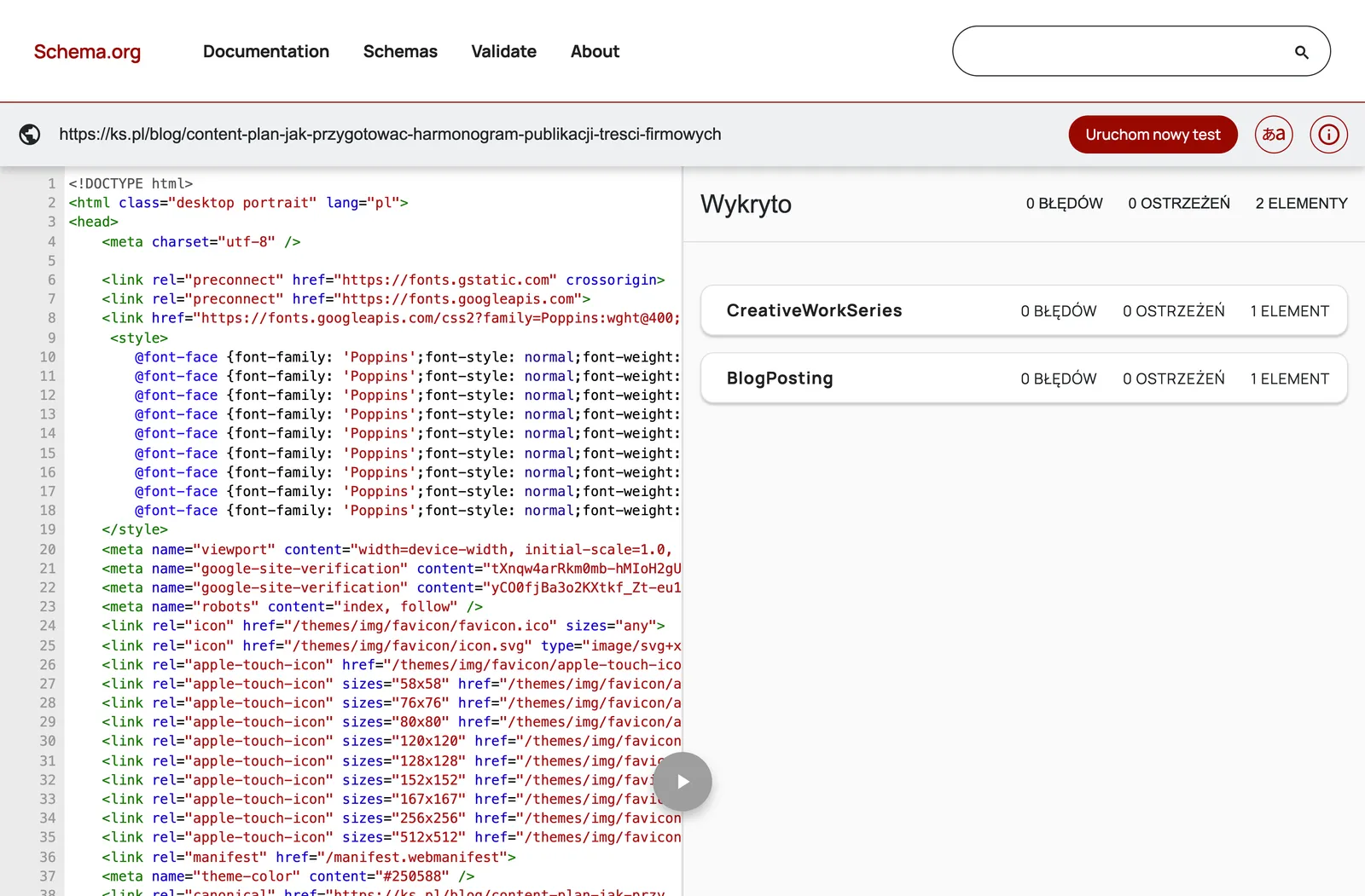 Testing code using the schema.org validator