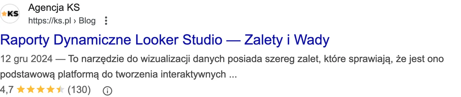 Search result showing publication date and star rating