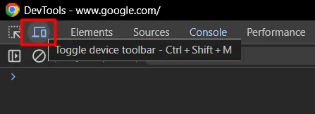 Button enabling mobile device emulation in Chrome DevTools