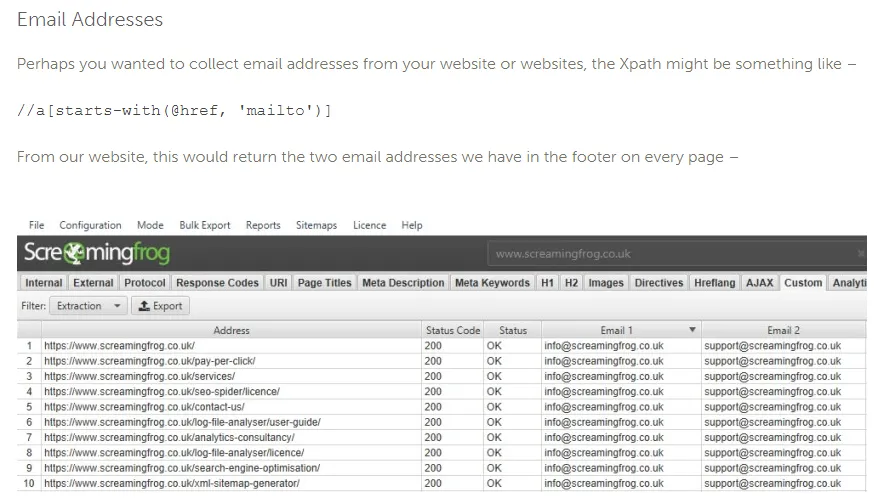 Screaming Frog - web scraping
