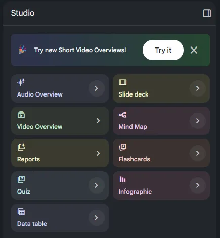 studio features in notebooklm