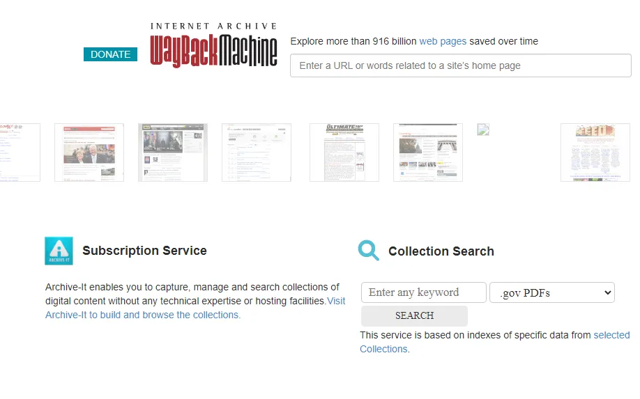 Wayback Machine: search field for archived website versions