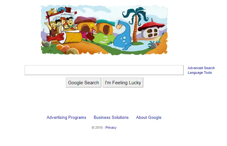 Archived Google homepage with a Doodle and classic search box