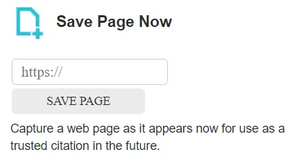 Save Page Now form for archiving a website in Internet Archive