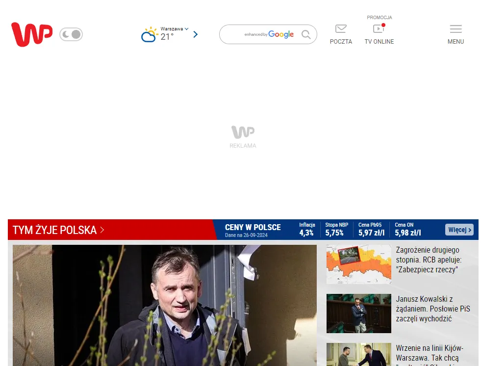 A newer Wirtualna Polska homepage with news and a weather forecast