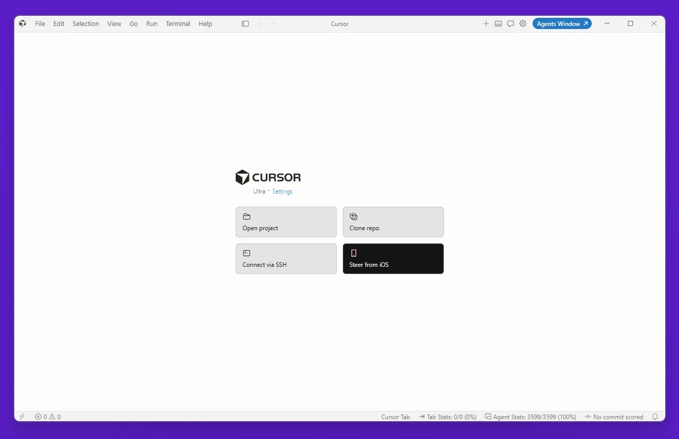 Cursor AI interface - desktop view of code editor with project file panel