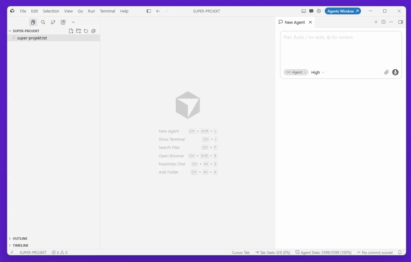 Cursor AI interface - code editor view with project file panel