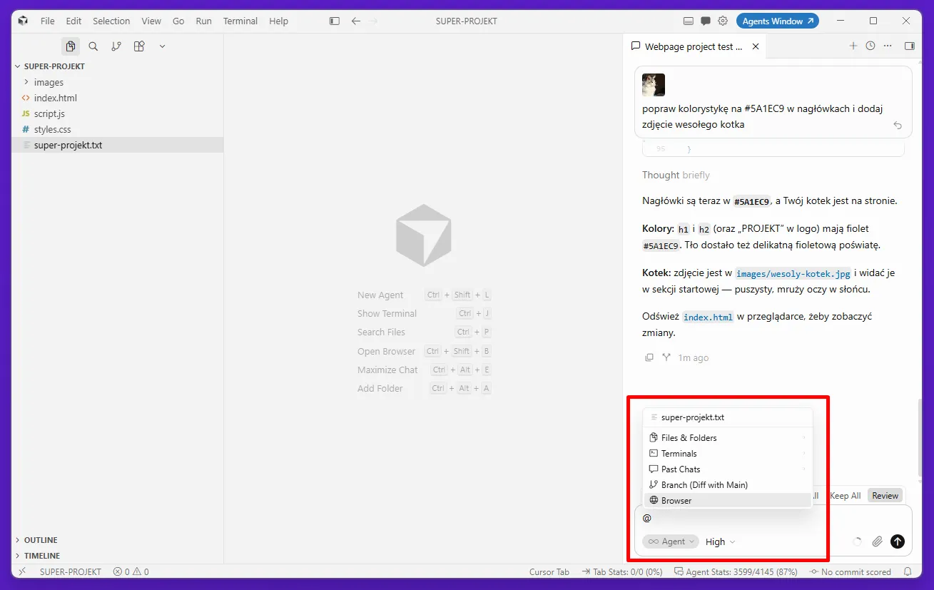 @ operator in Cursor AI - context selection menu for files and symbols
