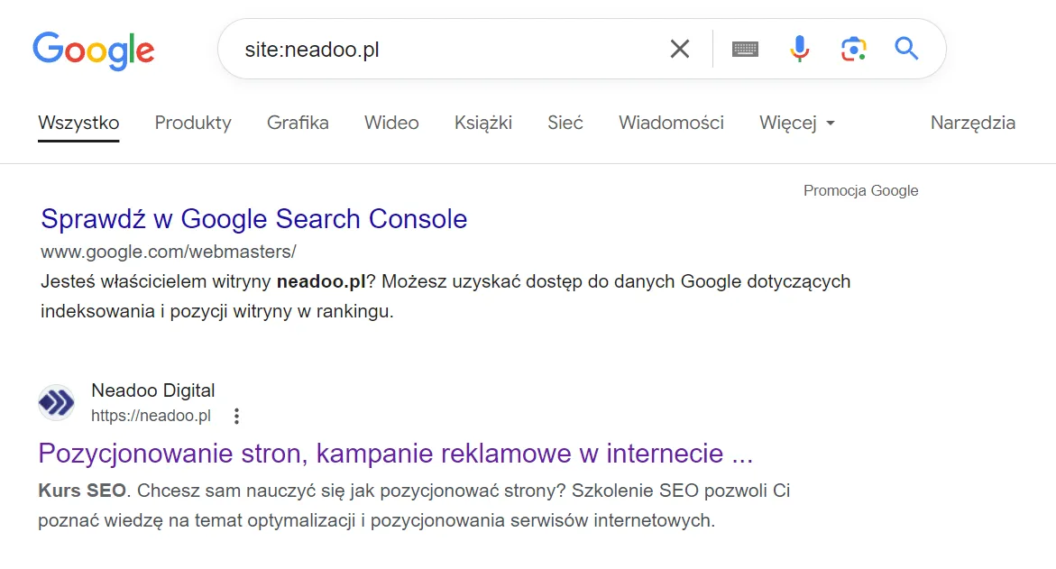 example of using the site operator in Google