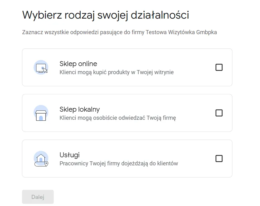 Google Business Profile: choosing the business type