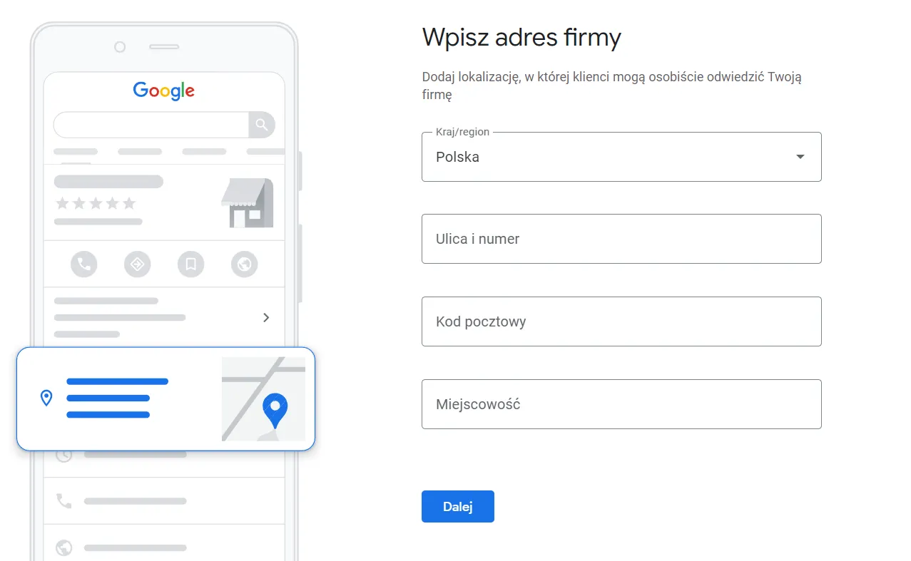 Google Business Profile: business address form