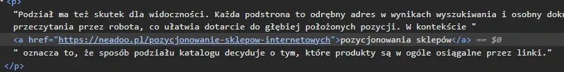 Chrome DevTools panel with a selected link and rel nofollow attribute
