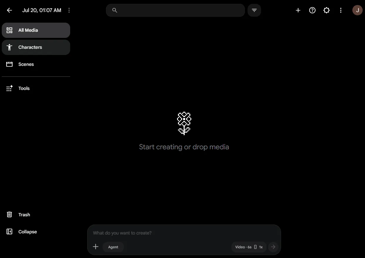 Video generation interface with an asset panel and scene prompt field
