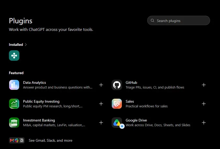 ChatGPT plugin catalog - list of available integrations